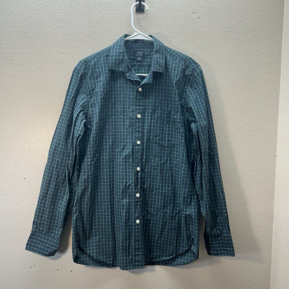 J Crew Thompson Button Up Shirt Mens Size Medium Green Plaid Stretch Career Work